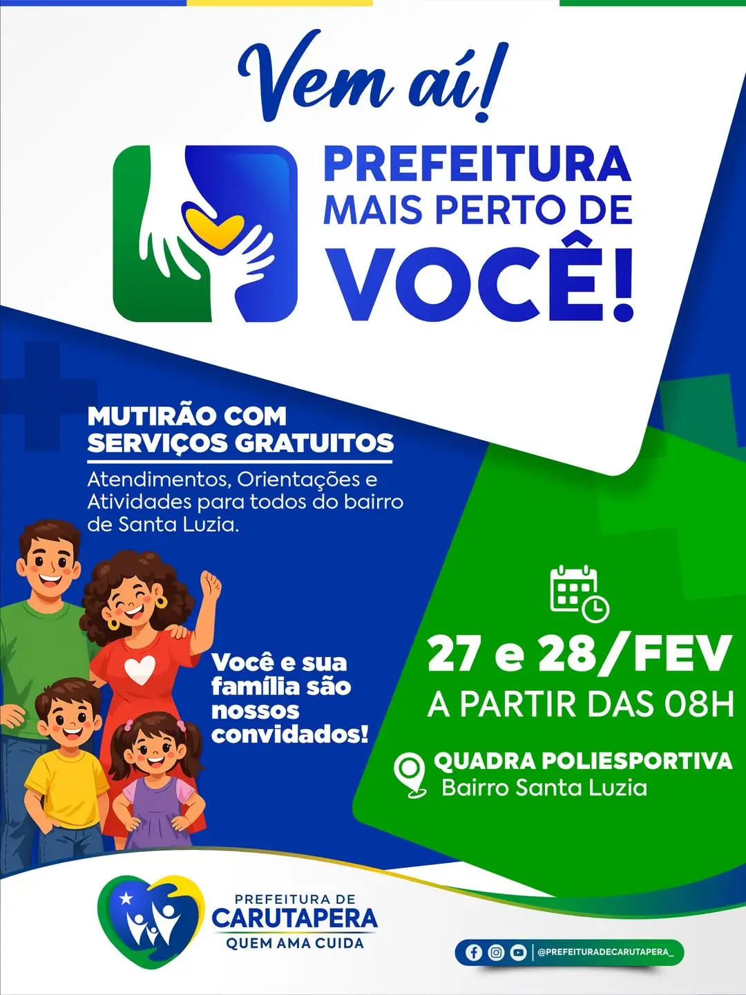 Prefeitura de Carutapera realizará ação “Prefeitura mais perto de você” dias 27 e 28 no bairro Santa Luzia